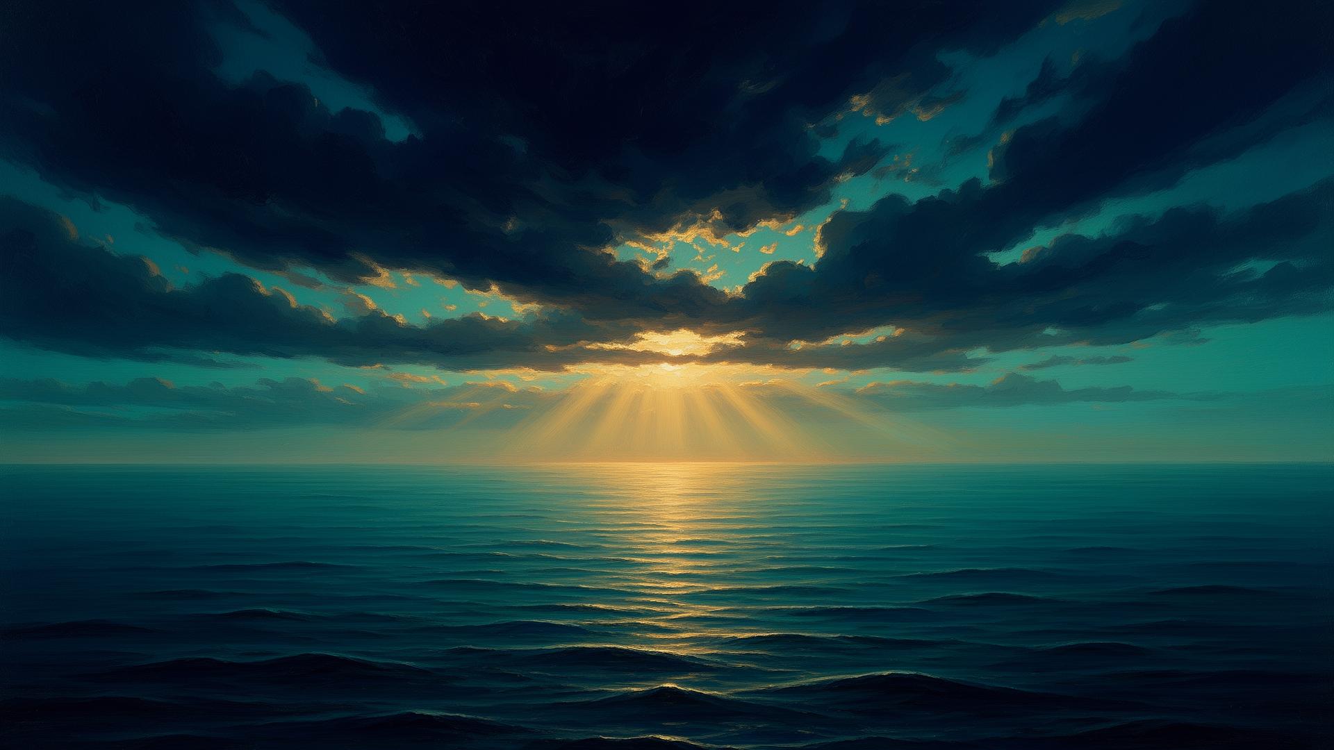 Dawn breaking over the ocean